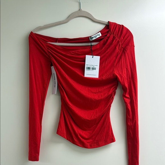 Princess Polly Red Asymmetrical Ruched Long Sleeve - Picture 1 of 3
